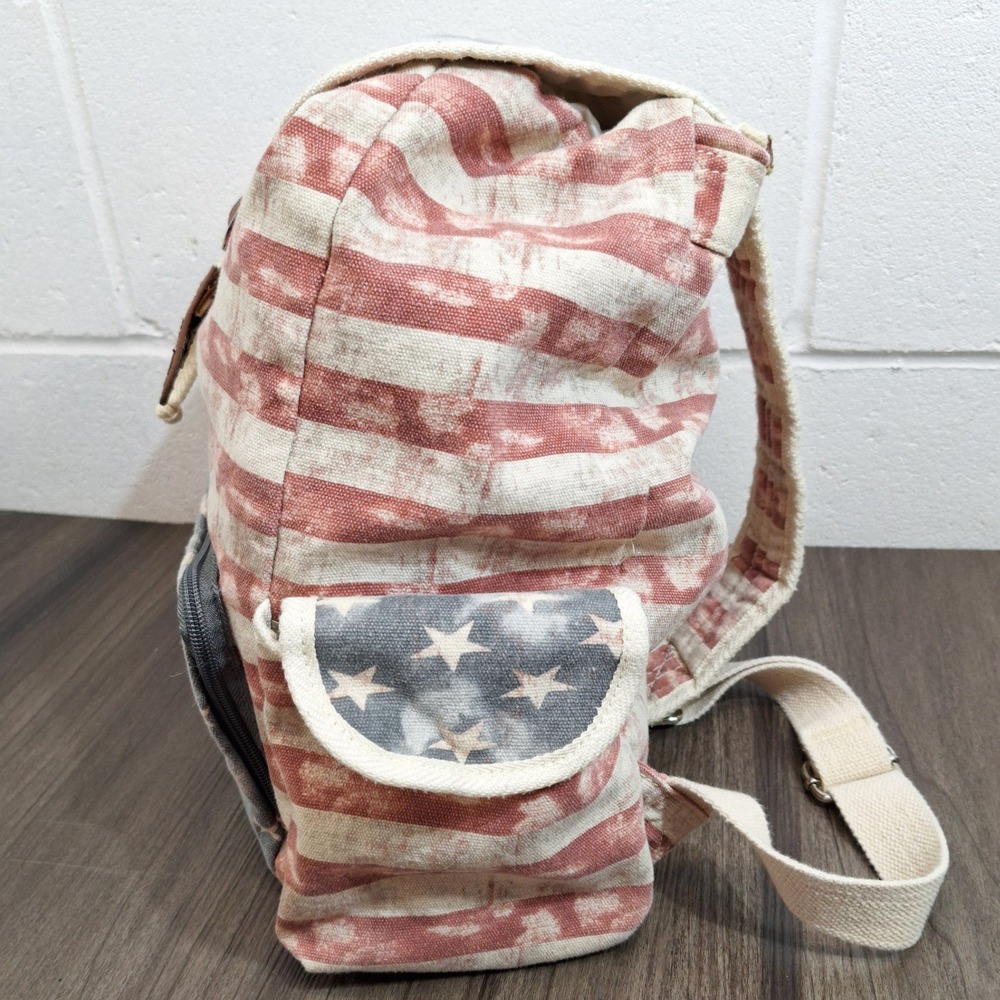American Flag Canvas Backpack Distressed Stars Stripes Patriotic Vintage Grunge - Picture 3 of 12